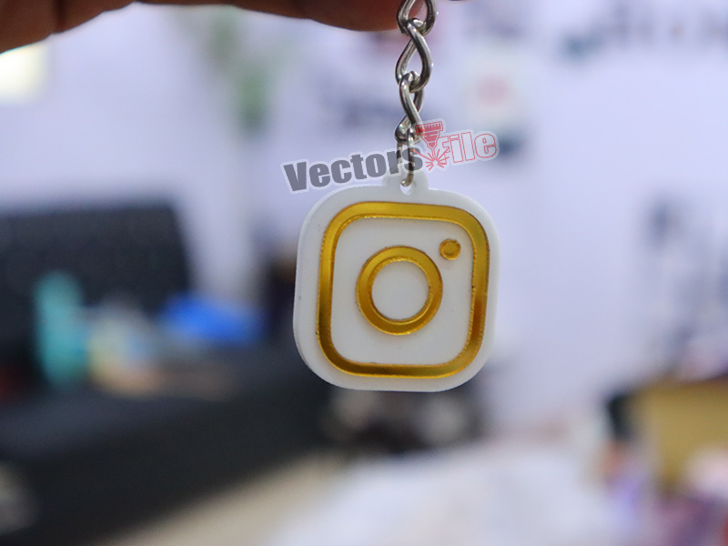 Laser Cut Instagram Icon with Custom ID Acrylic Keyring Design