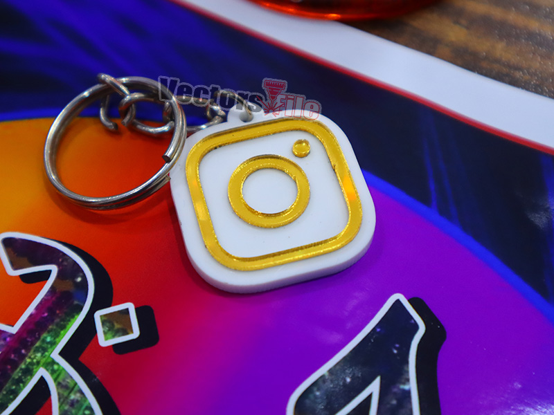Laser Cut Instagram Icon with Custom ID Acrylic Keyring Design
