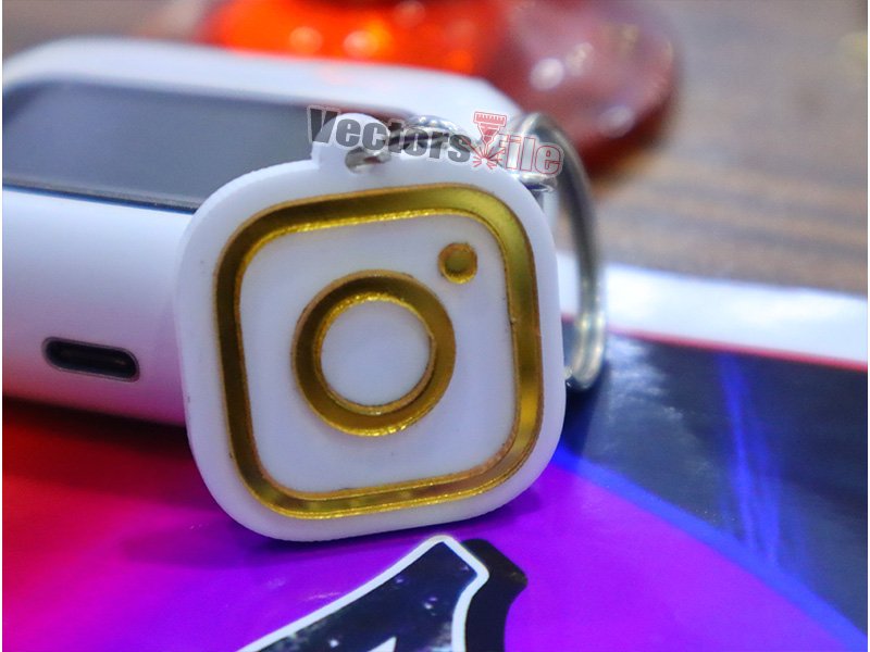 Laser Cut Instagram Icon with Custom ID Acrylic Keyring Design