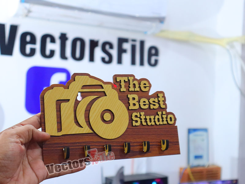 Laser Cut Personalized Camera Shape Wall Hanging Key Holder Design