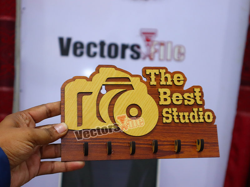 Laser Cut Personalized Camera Shape Wall Hanging Key Holder Design