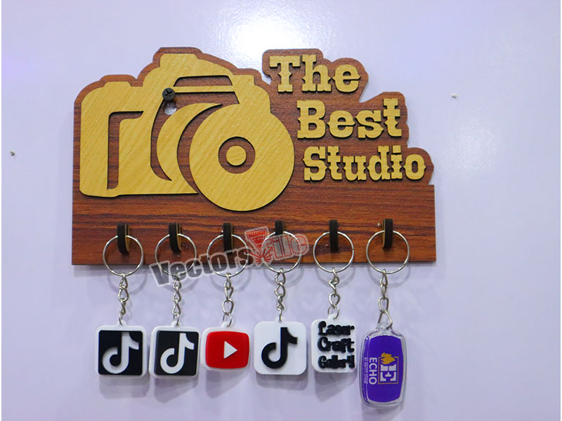 Laser Cut Personalized Camera Shape Wall Hanging Key Holder Design