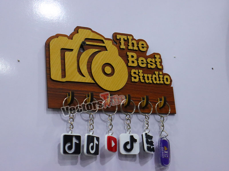 Laser Cut Personalized Camera Shape Wall Hanging Key Holder Design