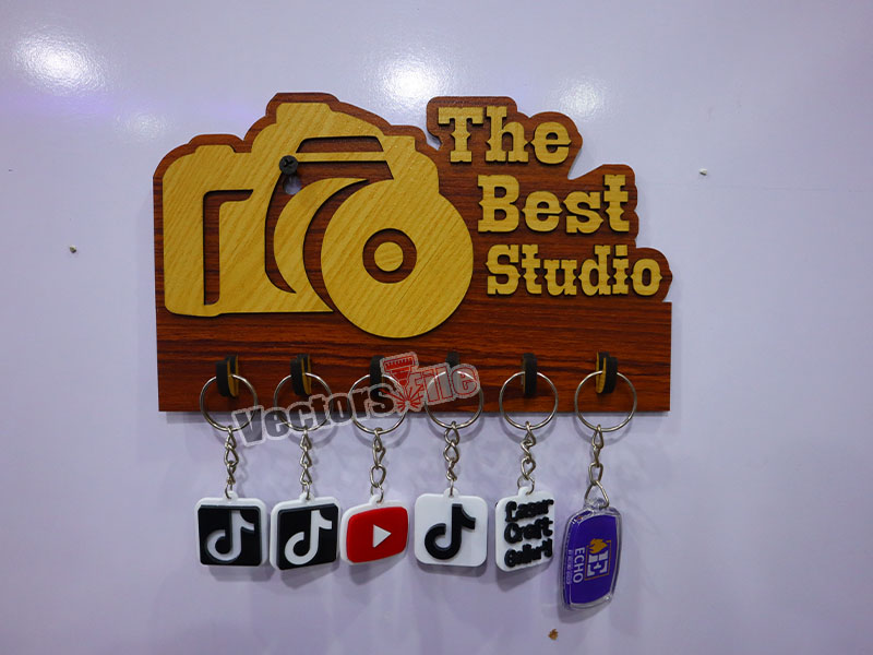 Laser Cut Personalized Camera Shape Wall Hanging Key Holder Design