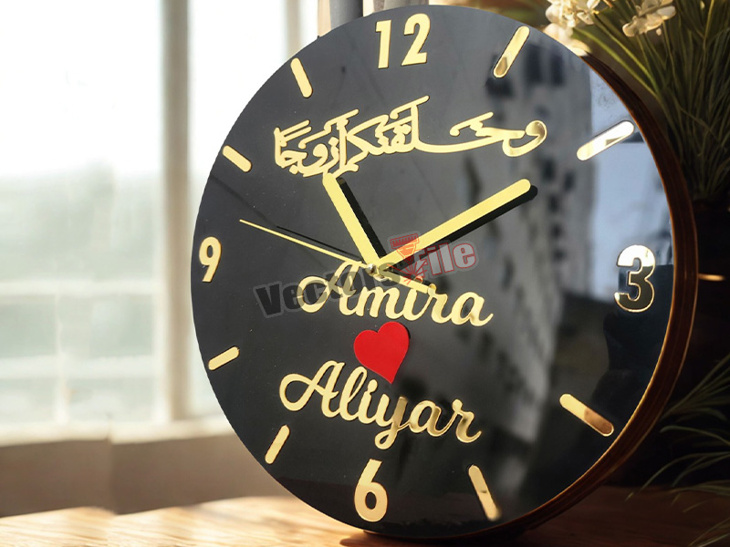 Laser Cut Islamic Personalized Acrylic Wall Clock Wedding Gift Idea