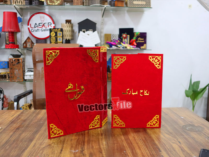 Laser Cut Personalized Wedding Nikah Booklet with Box Wedding Gift Idea
