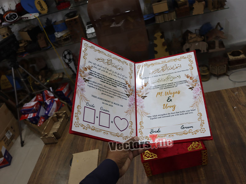 Laser Cut Personalized Wedding Nikah Booklet with Box Wedding Gift Idea