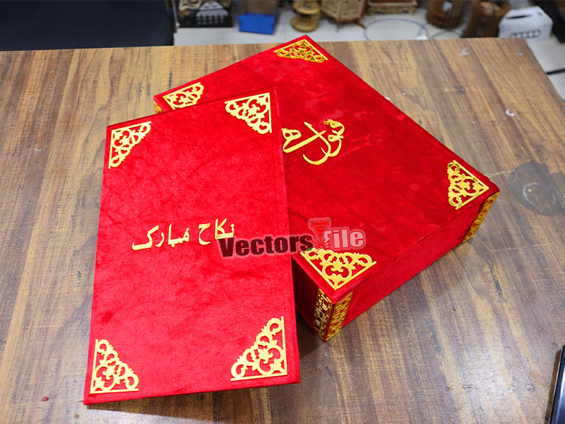 Laser Cut Personalized Wedding Nikah Booklet with Box Wedding Gift Idea