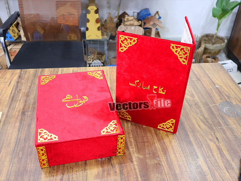 Laser Cut Personalized Wedding Nikah Booklet with Box Wedding Gift Idea