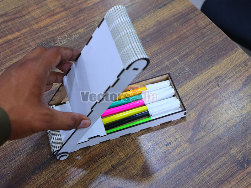 Laser Cut Folding Pen and Pencil Case Wooden Gift Box fr Kdis