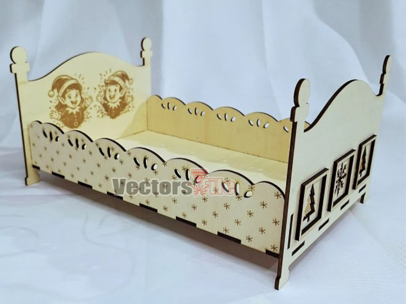 Laser Cut Dollhouse Furniture Christmas Decorative Bed for Elf