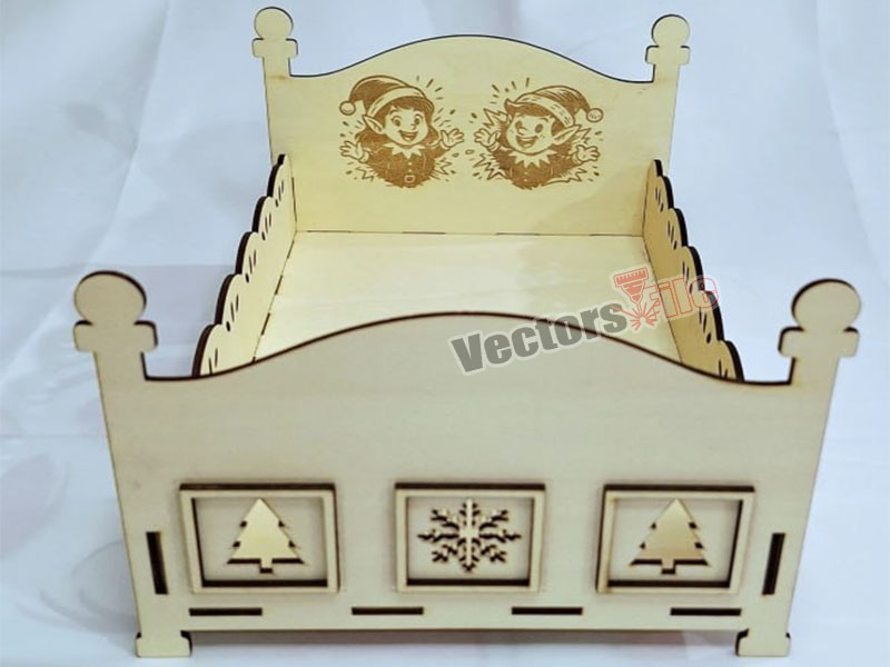 Laser Cut Dollhouse Furniture Christmas Decorative Bed for Elf