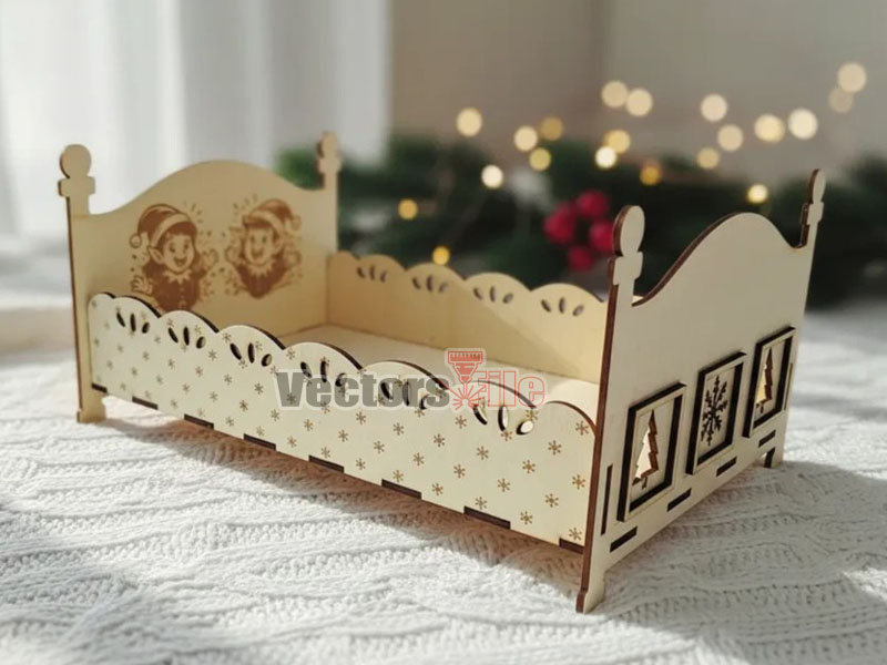 Laser Cut Dollhouse Furniture Christmas Decorative Bed for Elf