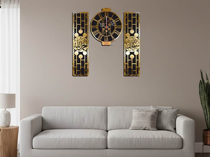 Laser Cut Islamic Wall Art Frame with Clock Template