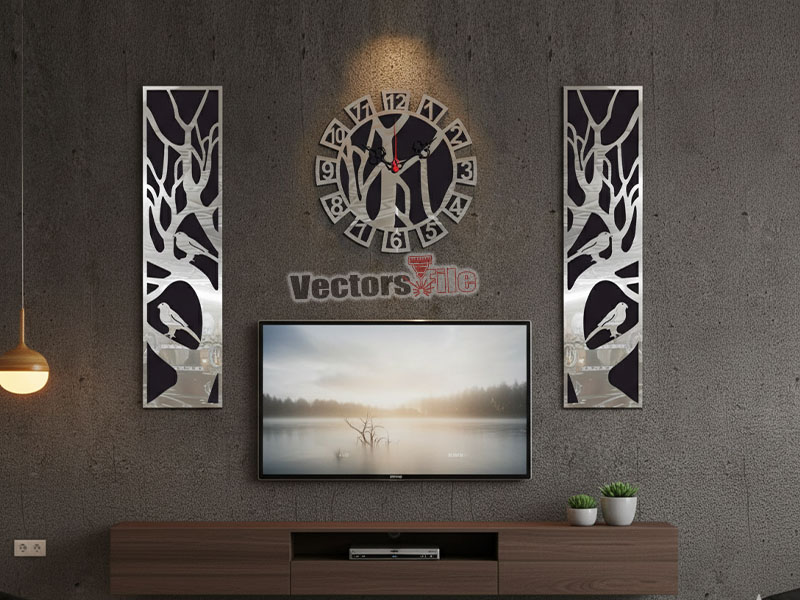 Laser Cut Wall Clock with Three Panel Grill Pattern Design