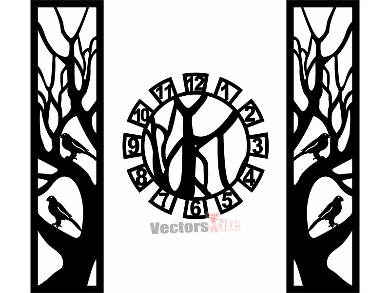 Laser Cut Wall Clock with Three Panel Grill Pattern Design