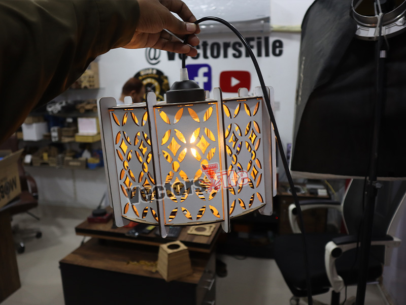 Laser Cut Decorative Wooden Pendant Lamp with Grill Pattern Design