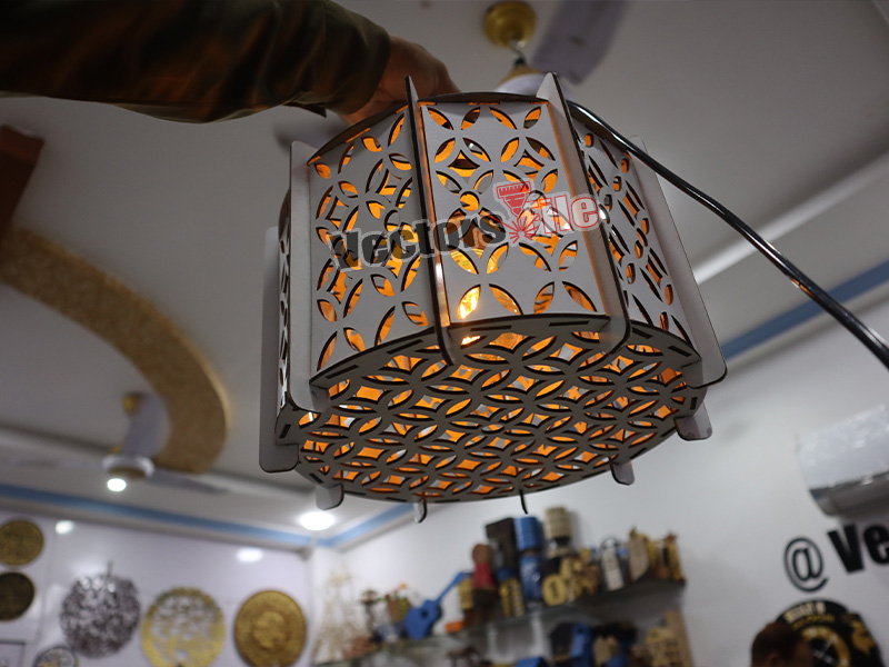 Laser Cut Decorative Wooden Pendant Lamp with Grill Pattern Design
