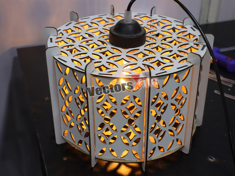Laser Cut Decorative Wooden Pendant Lamp with Grill Pattern Design