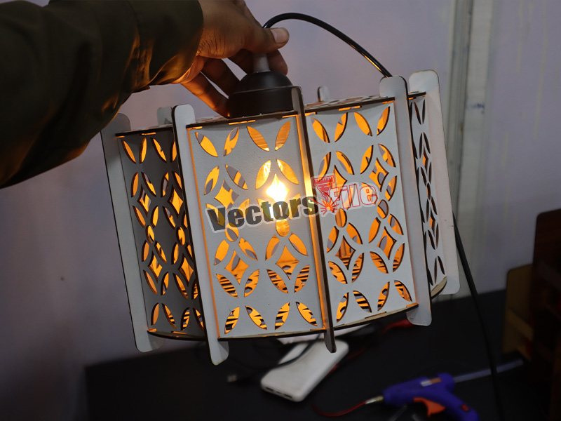 Laser Cut Decorative Wooden Pendant Lamp with Grill Pattern Design
