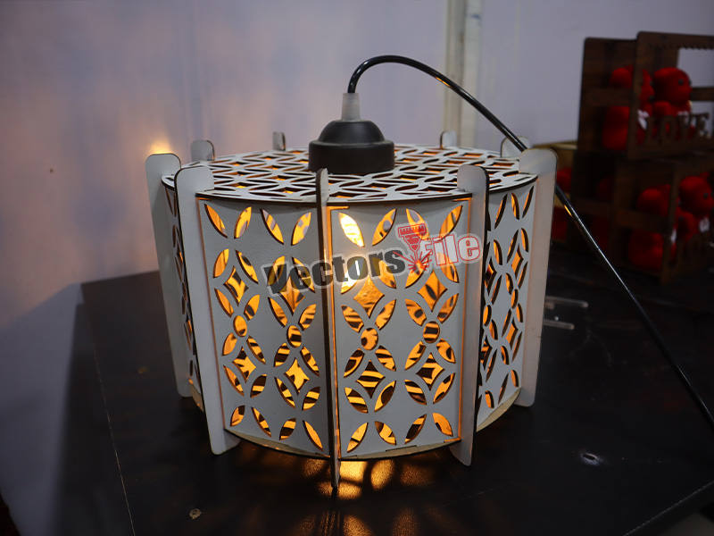 Laser Cut Decorative Wooden Pendant Lamp with Grill Pattern Design