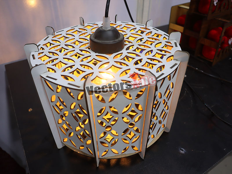Laser Cut Decorative Wooden Pendant Lamp with Grill Pattern Design