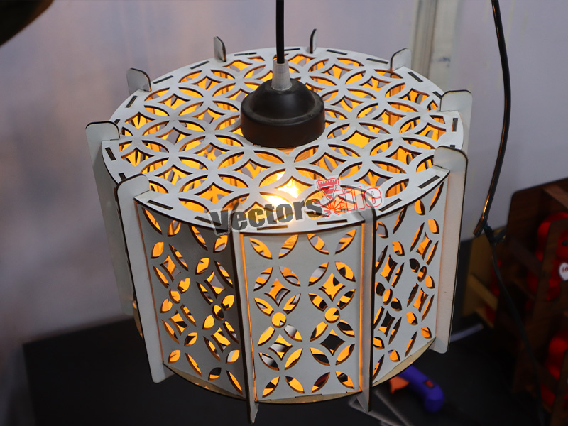 Laser Cut Decorative Wooden Pendant Lamp with Grill Pattern Design