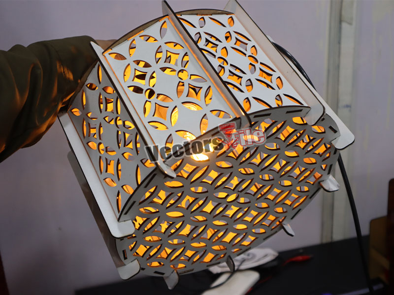 Laser Cut Decorative Wooden Pendant Lamp with Grill Pattern Design