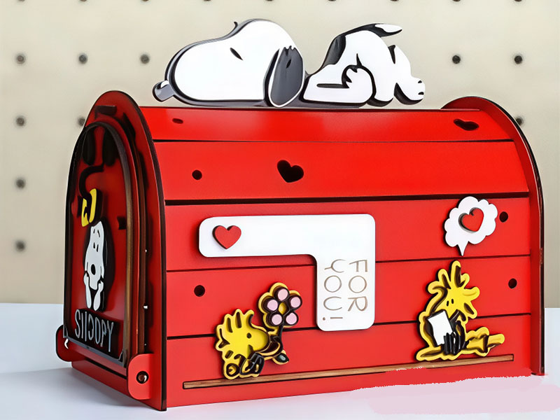 Laser Cut Wooden Snoopy Mailbox 3D Puzzle Trash Bin