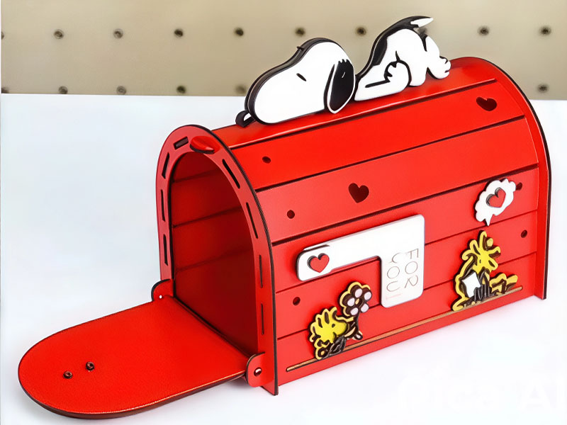 Laser Cut Wooden Snoopy Mailbox 3D Puzzle Trash Bin