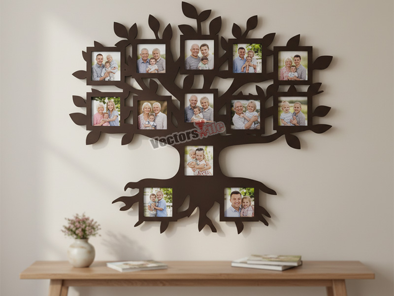 Laser Cut Family Tree Wall Hanging Photo Frame Design