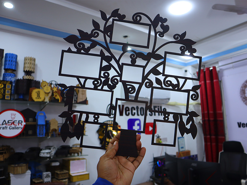Laser Cut Tree Shape Family Photo Frame Design