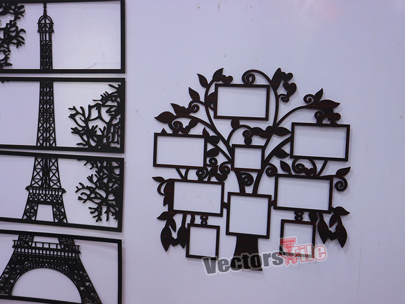 Laser Cut Tree Shape Family Photo Frame Design