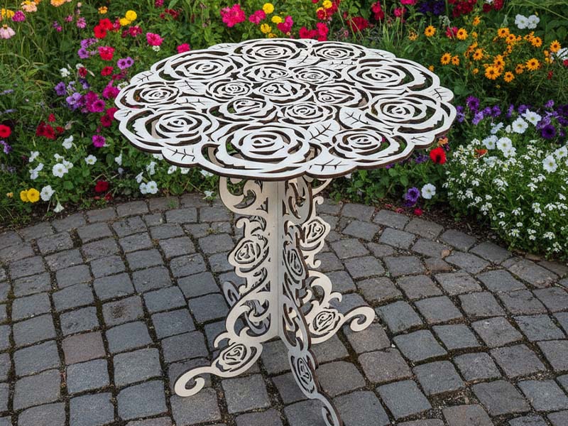 Laser Cut Wooden Rose Pattern Table Design
