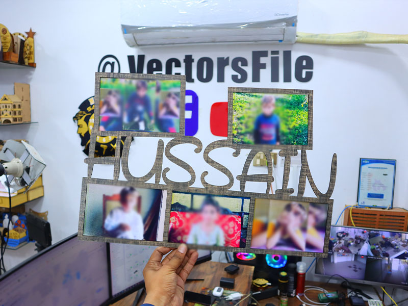 Laser Cut Personalized Hussain Name Photo Frame Design