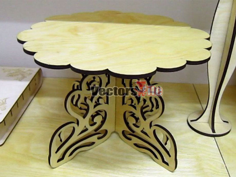 Laser Cut Wooden Round Cake Stand Plywood 6mm Design
