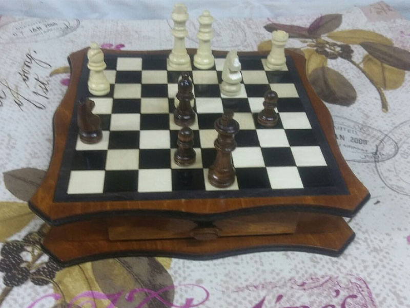 Laser Cut Chess Board Game with Storage Drawer Box Design