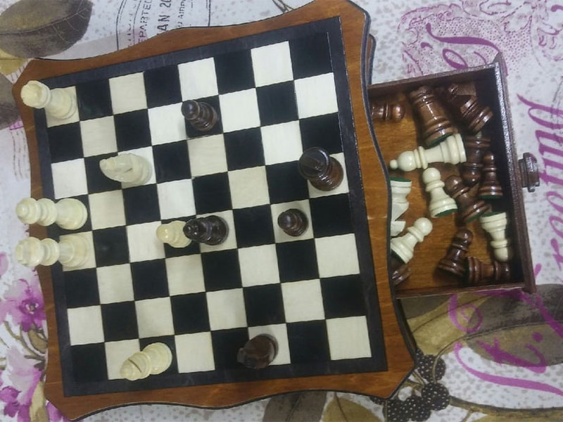 Laser Cut Chess Board Game with Storage Drawer Box Design