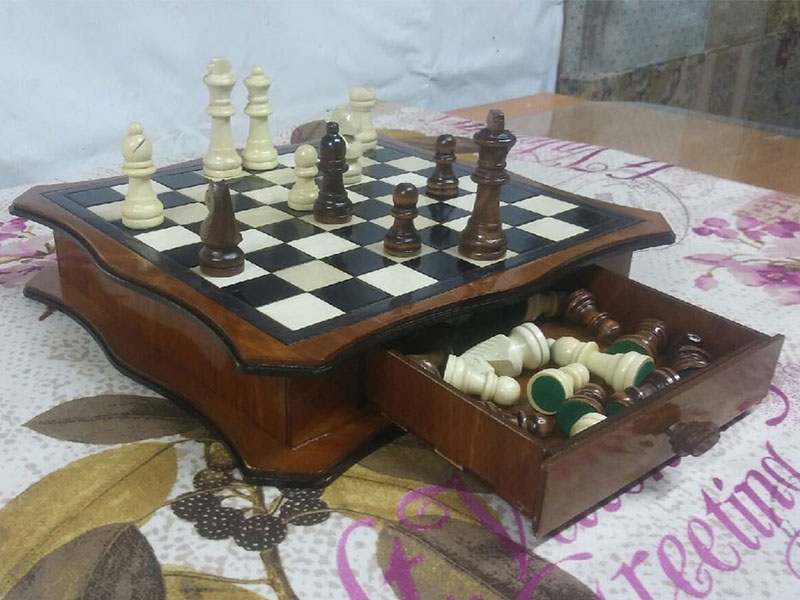 Laser Cut Chess Board Game with Storage Drawer Box Design
