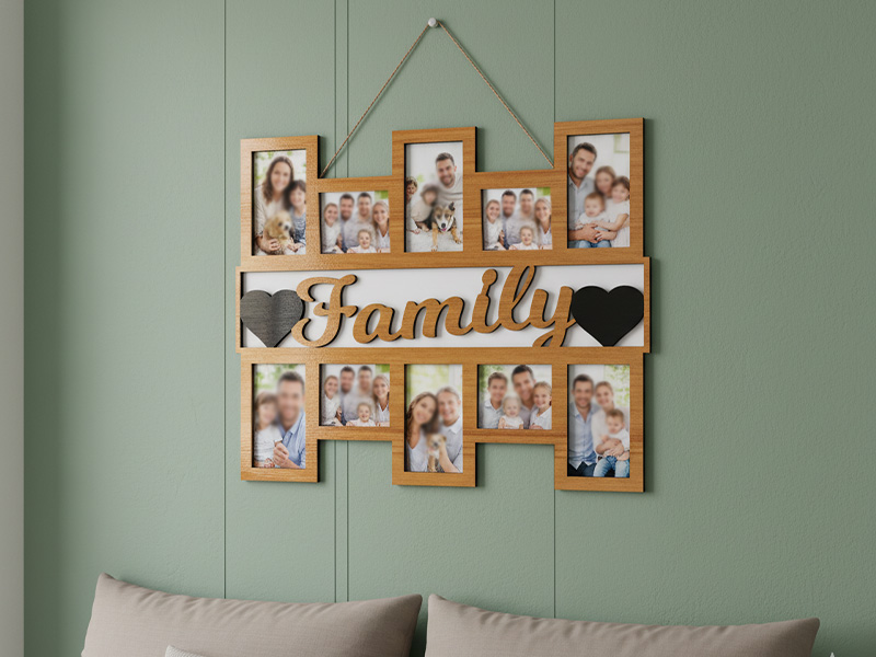 Laser Cut Wooden Wall Hanging Family Photo Frame Design