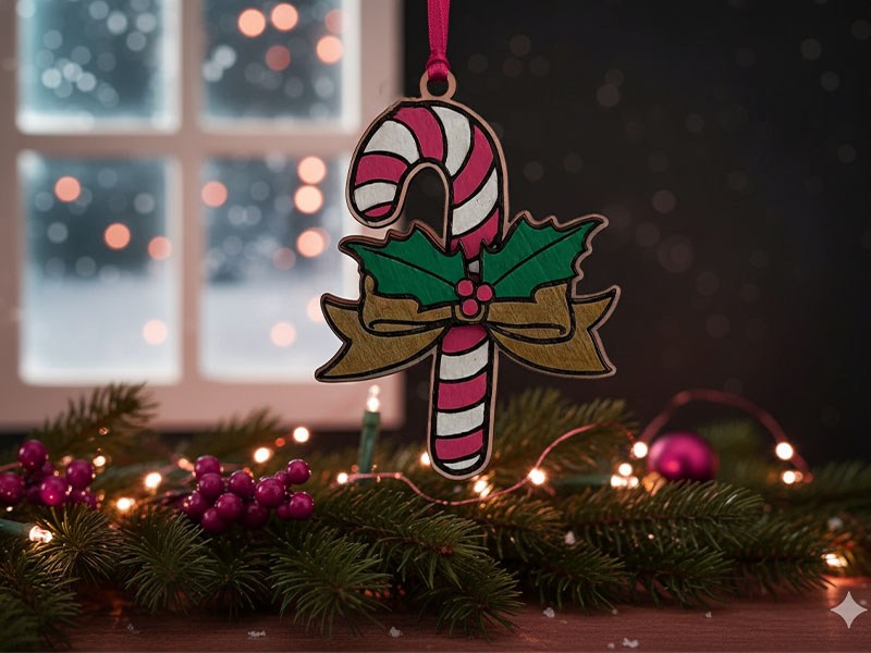 Laser Cut Candy Cane Christmas Tree Decorative Ornaments Template