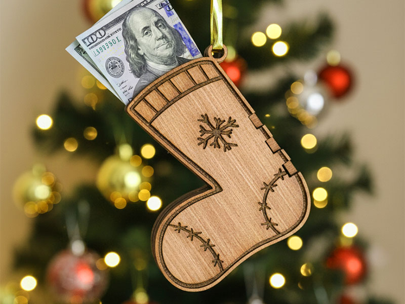 Laser Cut Christmas Wooden Stockings Money Pouch Gift Idea