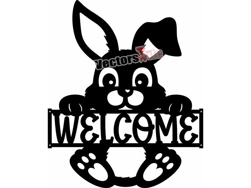 Laser Cut Wooden Bunny Holding Welcome Sign Wall Decor Idea