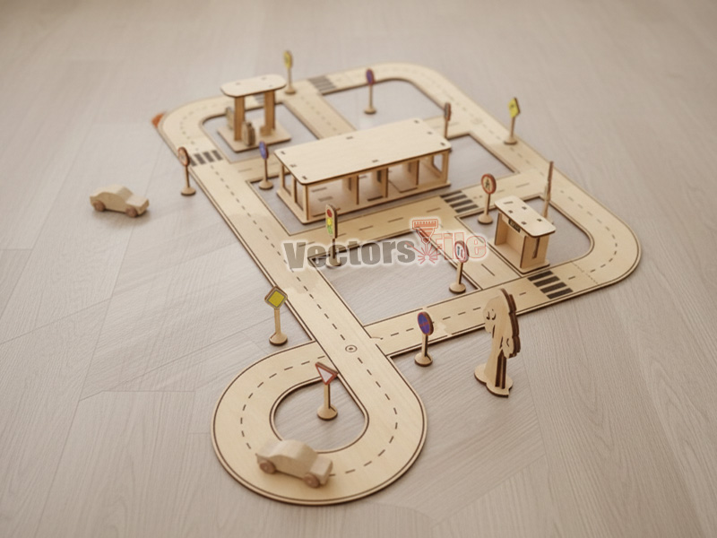 Laser Cut Kids Toy City 3D Puzzle Road Track Model Kit