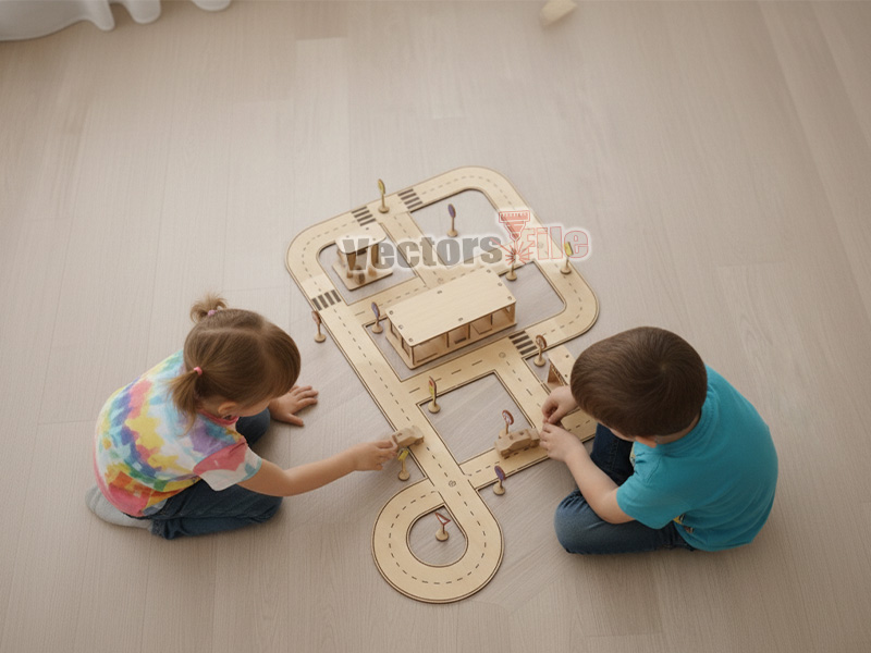 Laser Cut Kids Toy City 3D Puzzle Road Track Model Kit