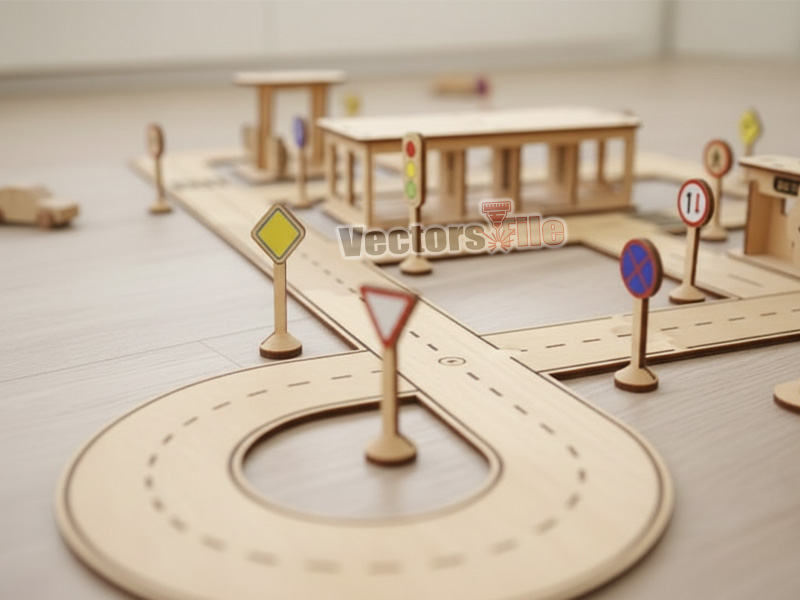Laser Cut Kids Toy City 3D Puzzle Road Track Model Kit