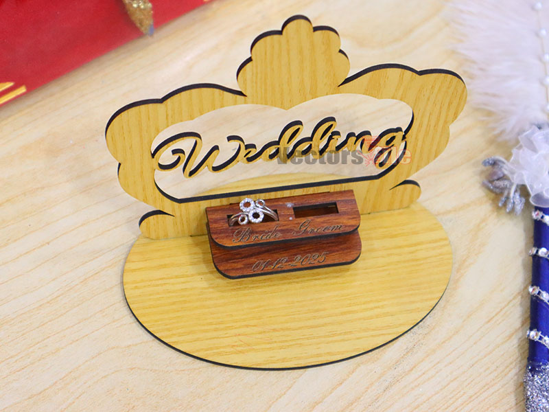 Laser Cut Personalized Wooden Wedding and Engagement Customise Ring Holder