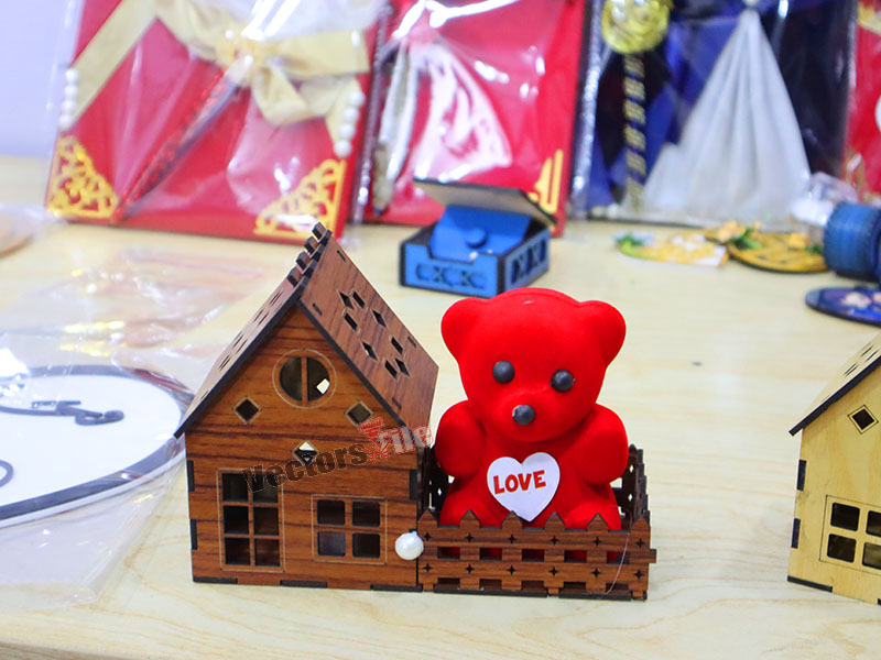 Laser Cut Teddy Bear with House Gift Idea Template