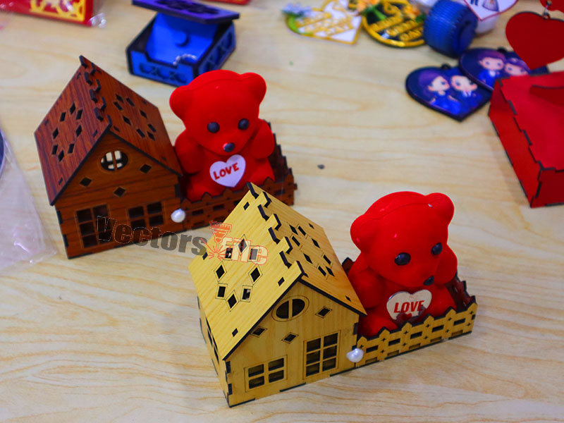Laser Cut Teddy Bear with House Gift Idea Template