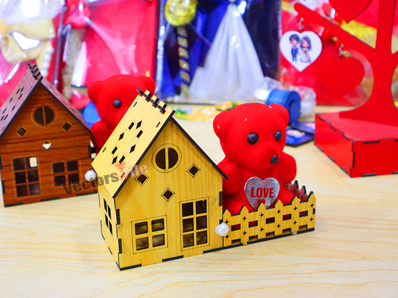 Laser Cut Teddy Bear with House Gift Idea Template